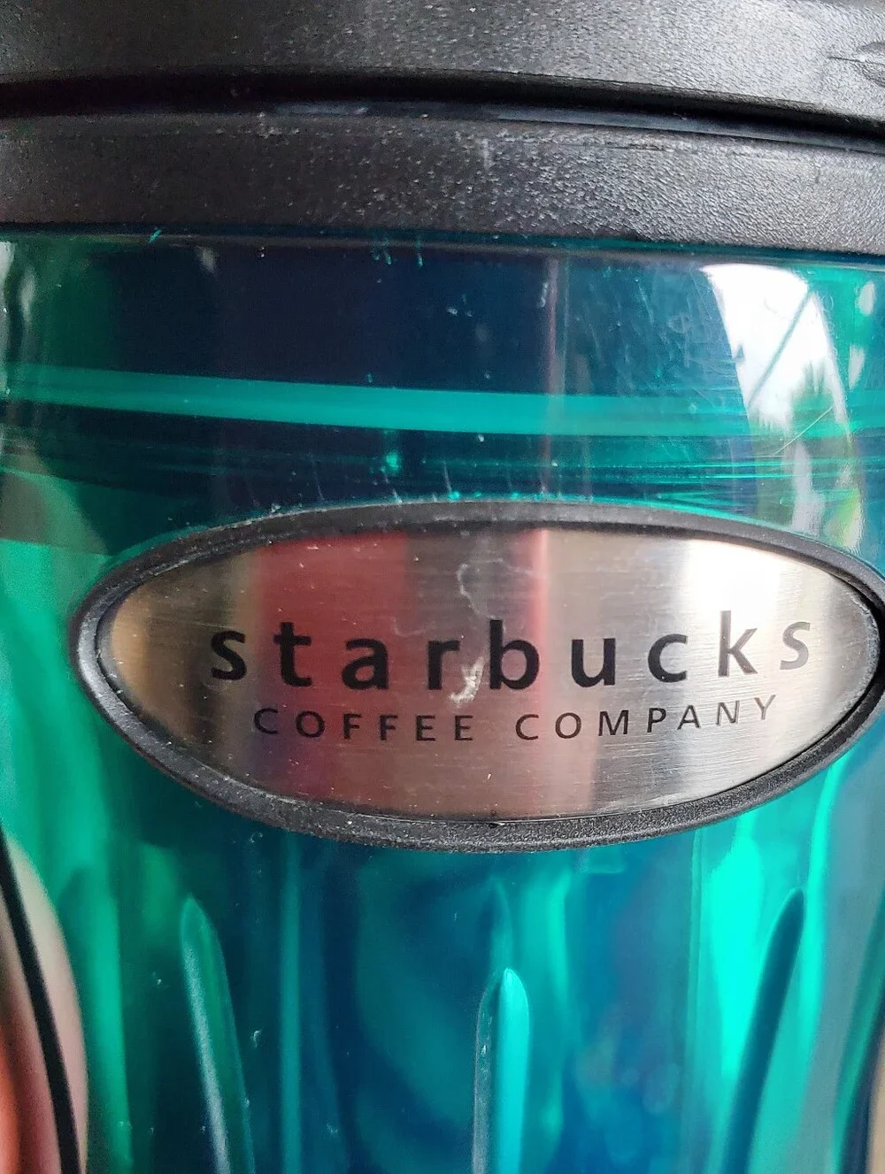 Vtg Starbucks Barista Jade Blue Curvy Lucy Tumbler Travel Mug w/ Handle 16 oz
